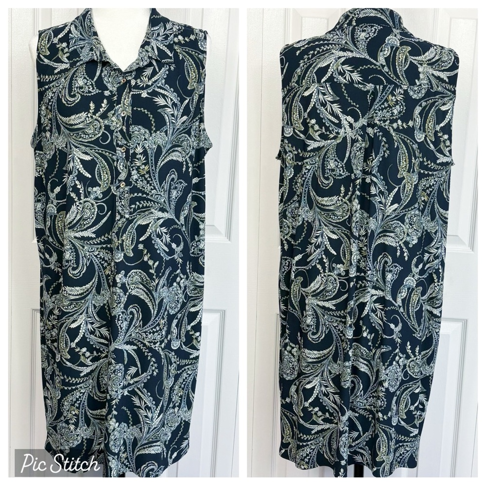 Tommy Hilfiger Navy Blue Multi Paisley Motif Sleeveless Polo Dress 16